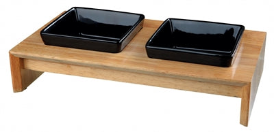 Trixie Voerset Keramiek Met Houten Onderstel Zwart 200 Ml 28X15X5 Cm