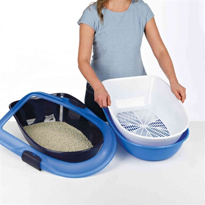 Trixie Berto Kattenbak Open Met Scheidingssyteem Grijs/Pastelblauw/Graniet 59X39X22 Cm