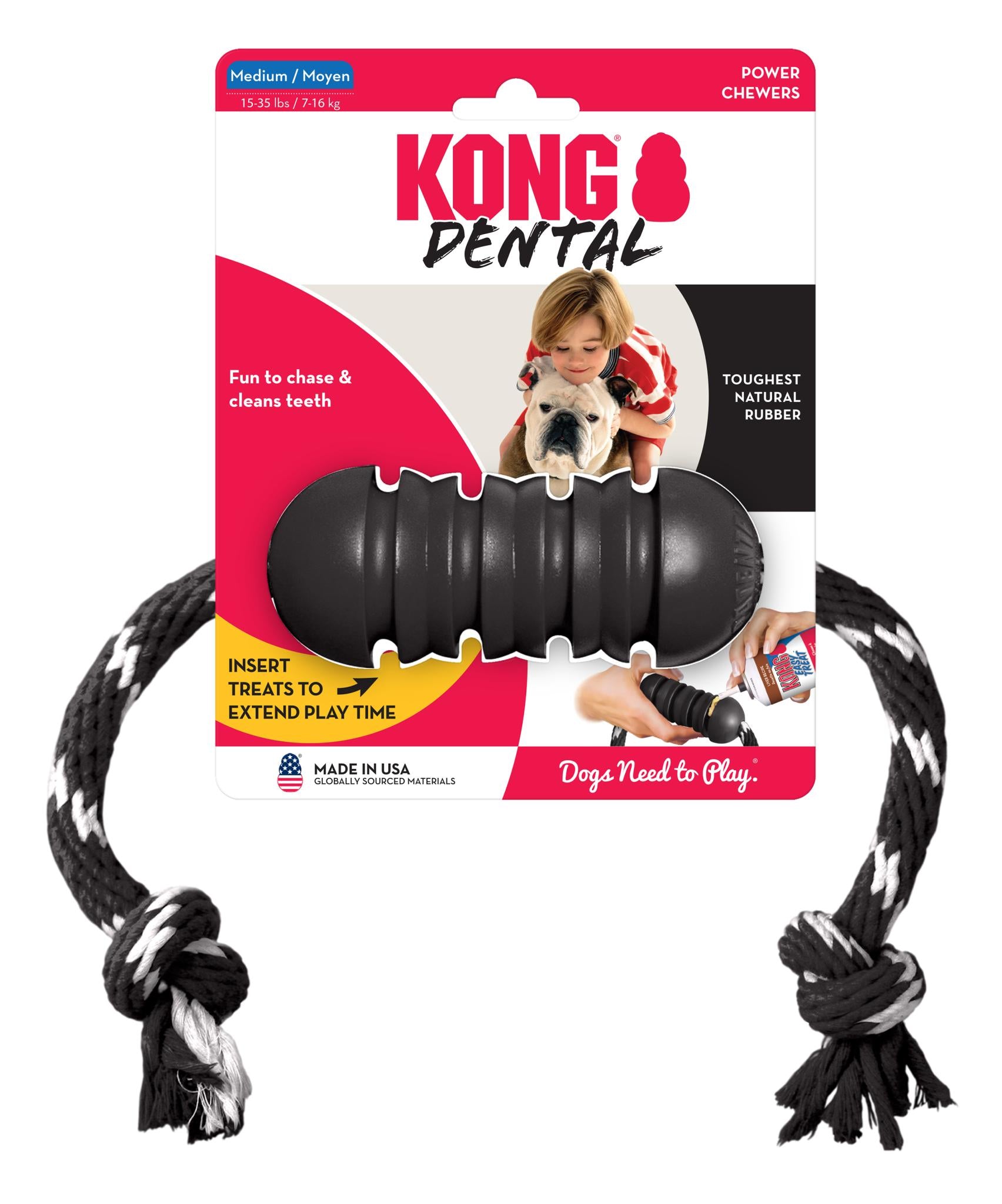 Kong Extreme Dental Met Touw Zwart / Wit 12X5X5 Cm