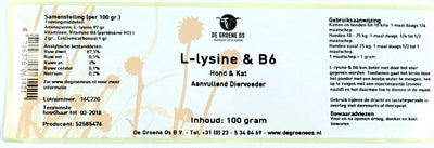 De Groene Os L-Lysine / B6 Hond / Kat 100 Gr