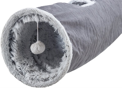Trixie Katten Speeltunnel Harvey Velours / Pluche Grijs 116X27 Cm