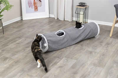 Trixie Katten Speeltunnel Harvey Velours / Pluche Grijs 116X27 Cm