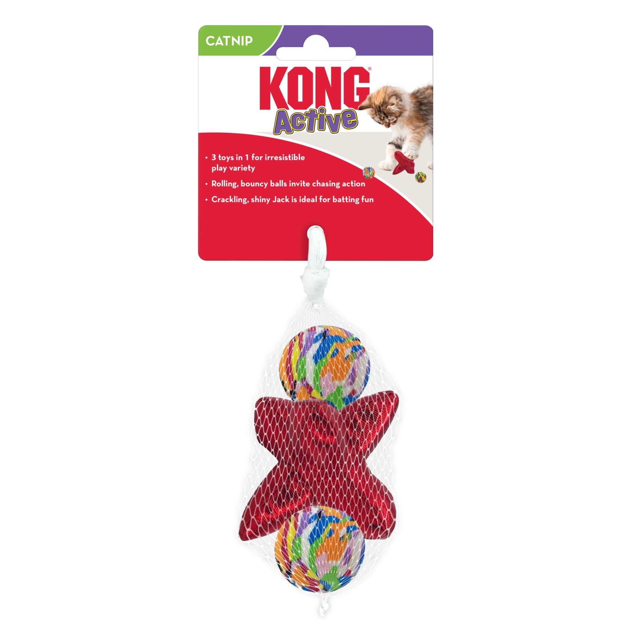 Kong Cat Active Jacks Stuiterbal Multipack Met Catnip Rood 10,5X8X7 Cm