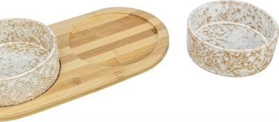 Trixie Set Voerbak / Waterbak Keramiek / Bamboe Wit / Natuur 2X300 Ml 30X6X15 Cm