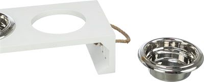 Trixie Be Nordic Set Voerbak / Waterbak Hout / Rvs Wit 2X900 Ml 44X21X14 Cm