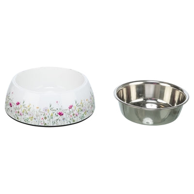 Trixie Voerbak / Drinkbak Bloemmotief Rvs Wit / Meerkleurig 14X14X4,5 Cm