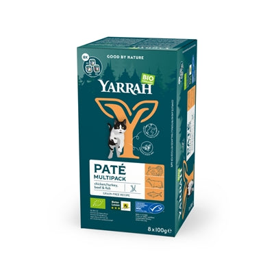 Yarrah Organic Multipack Pate Zalm / Rund / Kalkoen / Kip Graanvrij 8X100 Gr