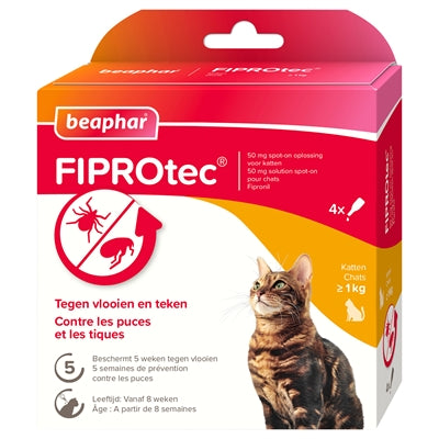 Beaphar Fiprotec Kat Tegen Vlooien & Teken 3+1 Pipet >1 Kg En 8 Weken