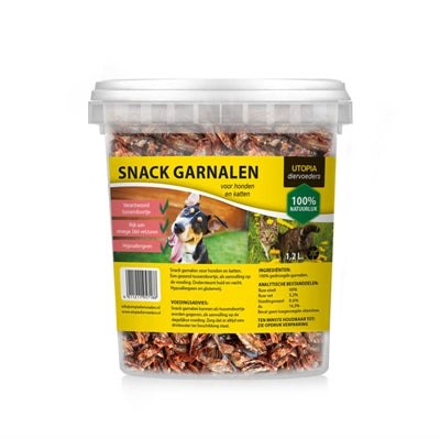 Utopia Gedroogde Snack Garnalen Voor Hond En Kat 1,2 Ltr