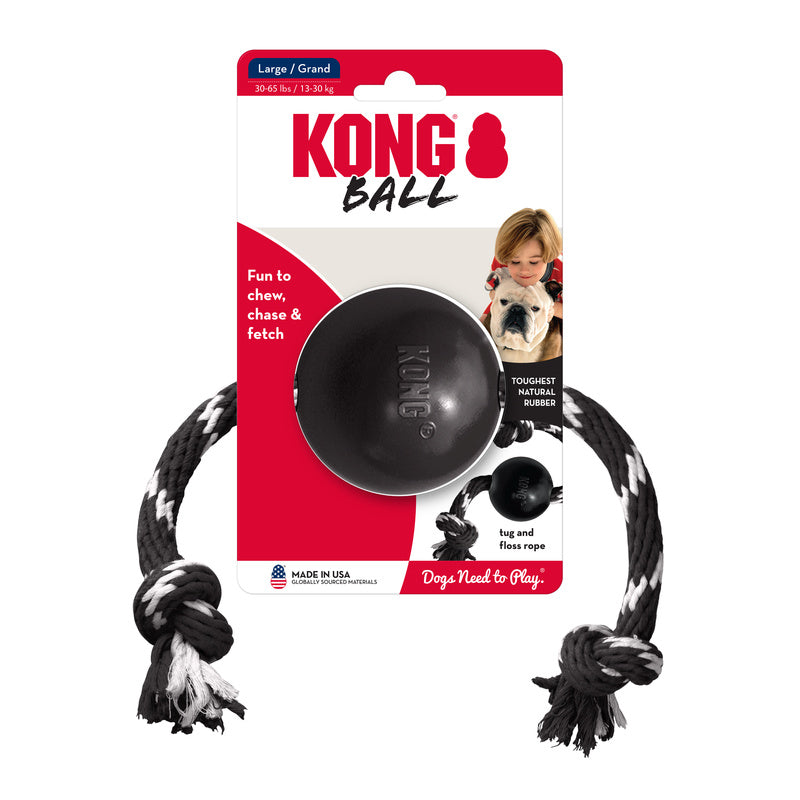 Kong Extreme Bal Met Touw Zwart / Wit 7,5X7,5X7,5 Cm