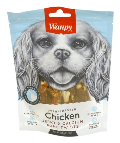 Wanpy Oven-Roasted Chicken Jerky / Calcium Bone Twists 100 Gr