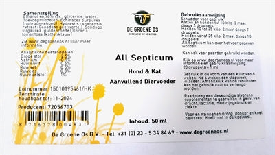 De Groene Os All Septicum Hond / Kat 50 Ml