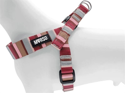 Morso Mini Hondentuig Verstelbaar Gerecycled Skyline Rood / Roze 24-32X1,5 Cm