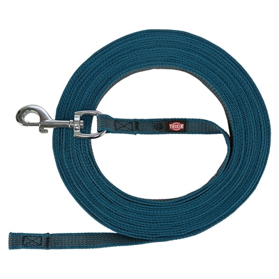 Trixie Hondenriem Sleeplijn Met Rubber Anti Slip Petrol Blauw S/M 5 Mtr X 1,5 Cm