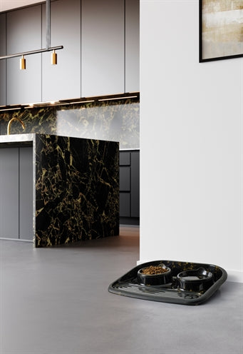 Savic Butler Voerbak En Drinkbak Met Plateau Marble Zwart / Goud 45X36X8 Cm 2X300 Ml