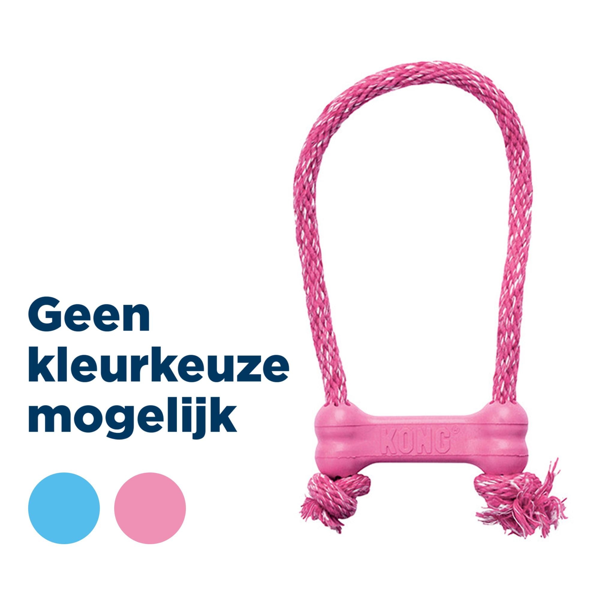Kong Puppy Goodie Bone Rubber Met Touw Roze Of Lichtblauw Assorti 8,5X2X3 Cm