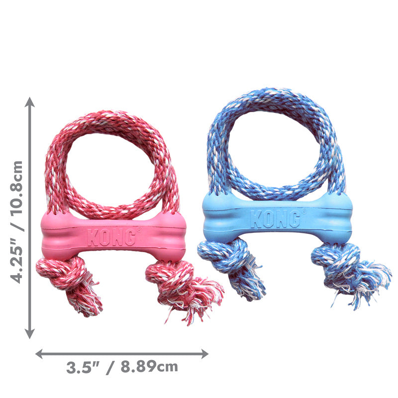 Kong Puppy Goodie Bone Rubber Met Touw Roze Of Lichtblauw Assorti 8,5X2X3 Cm