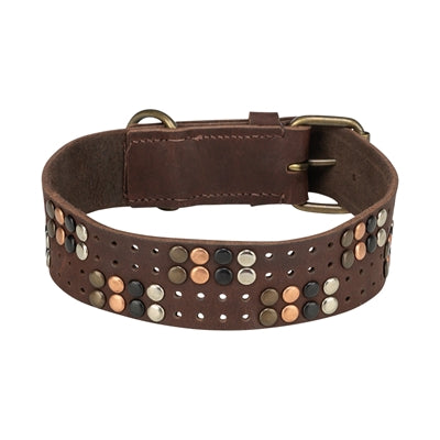 Trixie Halsband Hond Rivet Rustic Vetleer Donkerbruin S-M 34-40X3 Cm