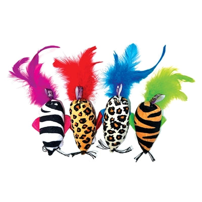 Happy Pet Tabby Patch Safari Muis Met Veren Assorti 8X4,5X3,5 Cm