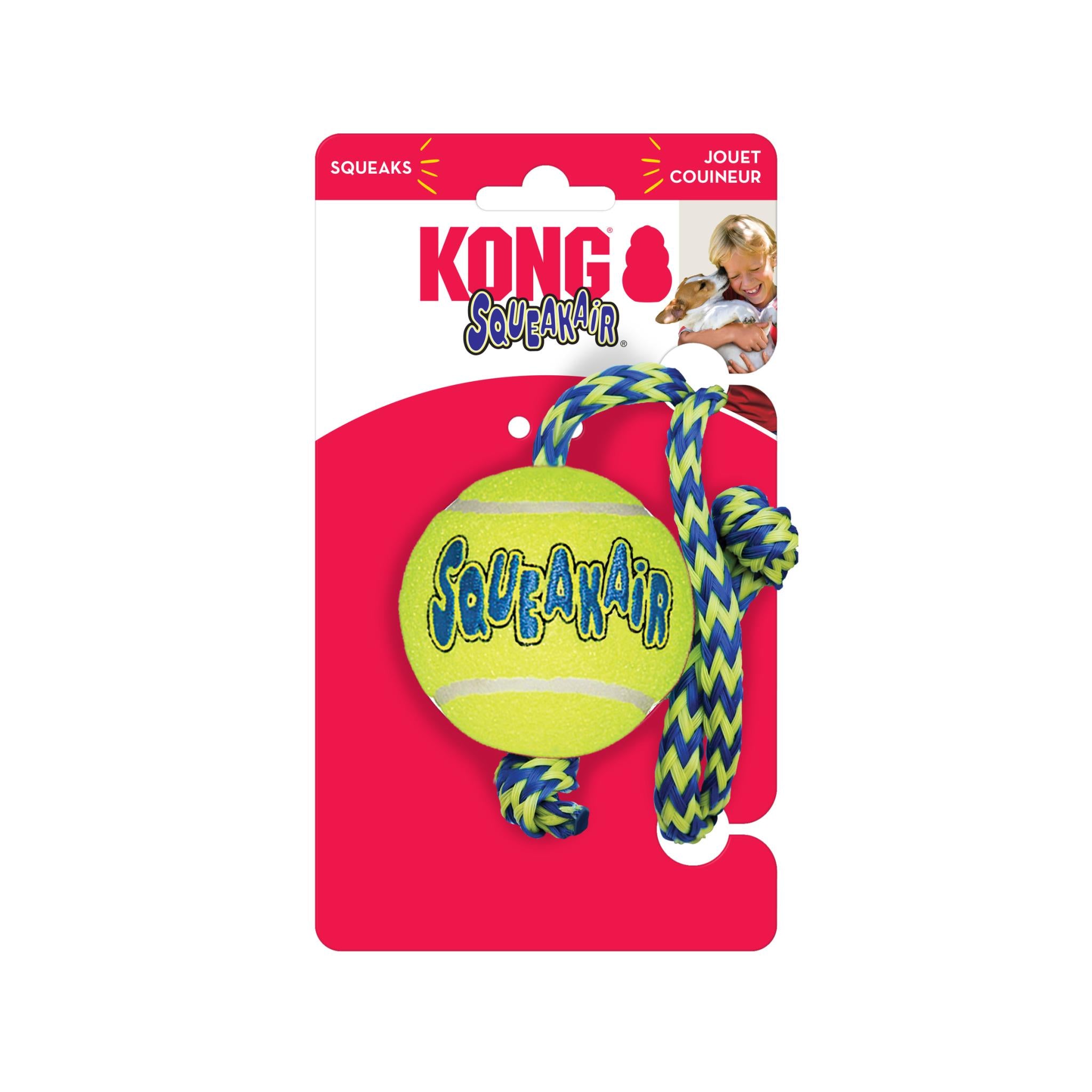 Kong Squeakair Bal Met Touw Geel / Blauw 52X6,5X6,5 Cm